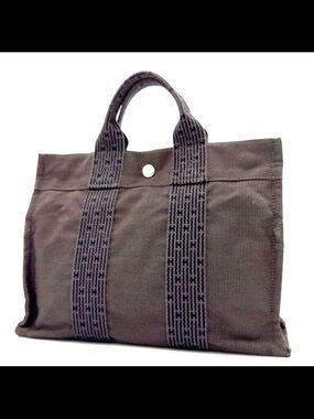 Hermes Gray Canvas Tote with Signature Webbed Straps